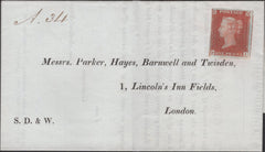 136349 CIRCA 1846 PRINTED WRAPPER 'NORFOLK RAILWAY' TO LONDON WITH UNUSED 1D PL.67 (SG8)(QF).