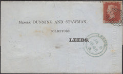 136426 1846 MAIL DEWSBURY, WEST YORKS TO LEEDS WITH 1D (SG8)(LG), FINE PRINTED CONTENT 'MIDLAND AND THIRSK JUNCTION RAILWAY'.