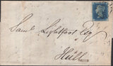 136434 1841 MOURNING WRAPPER LONDON TO HULL WITH 2D BLUE PL.1 (SG5)(GG).