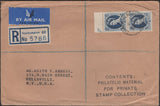 136455 1957 REGISTERED AIR MAIL SOUTHAMPTON TO NEW YORK WITH 1/6 WILDING X 2.