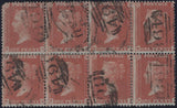 136458 1855 DIE 2 1D PL.11 L.C.14 (SPEC C6) USED 'BLOCK' OF 8 ORANGE-BROWN SHADE, SOME REINFORCEMENT.