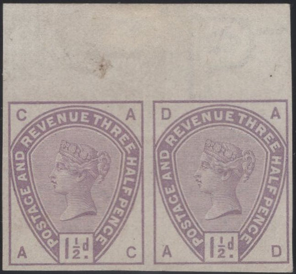 136466 1884 1½D LILAC IMPERFORATE PAIR (SG188a).