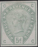 136467 1884 5D DULL GREEN ERROR IMPERFORATE SINGLE LETTERED CC (SG193a).