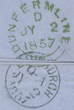 136599 1857 MAIL EDINBURGH TO DUNFERMLINE WTH DIE 2 1D SAVOY STREET PRINTING WITH 'BONNINGTON' TYPE VII SCOTS LOCAL CANCELLATION.