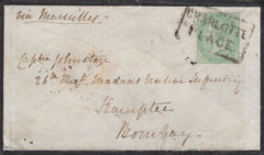 136607 1857 MOURNING ENVELOPE EDINBURGH TO BOMBAY WITH 1S PALE GREEN (SG73) WITH 'CHARLOTTE/PLACE' SCOTS LOCAL CANCELLATION TYPE XVIII.