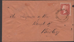 136615 1857 MAIL BISHOPTON USED LOCALLY IN PAISLEY WITH 'BISHOPTON' SCOTS LOCAL CANCELLATION TYPE XX IN BLACK.