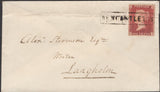 136654 1858 MAIL NEWCASTLETON (CO. ROXBURGH) TO LANGHOLM WITH 'NEWCASTLETON' SCOTS LOCAL CANCELLATION TYPE VIII IN BLACK.