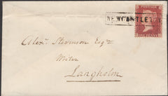 136654 1858 MAIL NEWCASTLETON (CO. ROXBURGH) TO LANGHOLM WITH 'NEWCASTLETON' SCOTS LOCAL CANCELLATION TYPE VIII IN BLACK.