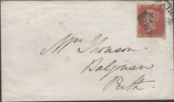136668 1855 MAIL DURADEN, FIFE TO PERTH WITH 'DURADEN' TYPE D1 SCOTS LOCAL BACK STAMP.