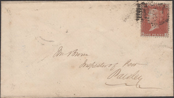 136693 1856 MAIL HOUSTON (CO. RENFREW) TO PAISLEY WITH 'HOUSTON' TYPE C1 SCOTS LOCAL BACK STAMP.