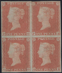 136734 1849 1D PL.96 (SG8) UNUSED BLOCK OF FOUR.