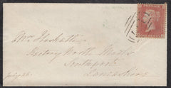 136746 1855 MOURNING ENVELOPE CHELTENHAM TO SOUTHPORT WITH DIE 2 1D PL.6 (SG24)(HD).