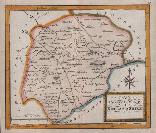 136810 1748 'A Correct MAP of RUTLANDSHIRE' BY HUTCHINSON.