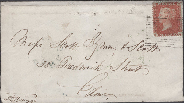 136863 1855 MAIL LARGO, CO. FIFE TO EDINBURGH WITH 1D (SG24) AND 'LARGO' SCOTS LOCAL BACK STAMP TYPE C1.