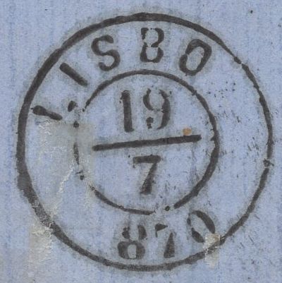 136869 1870 MAIL NEWCASTLE ON TYNE TO PORTUGAL WITH 3D ROSE PL.5 (SG103) X 2 WITH 'INSUFFICIENTLY/STAMPED' HAND STAMP.