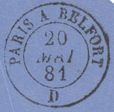136880 1881 MAIL BIRMINGHAM TO FRANCE WITH 1D VENETIAN RED (SG166) X 3 'BIRMINGHAM' SQUARED CIRCLES.