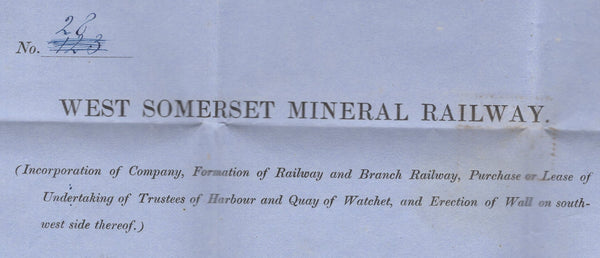 136952 1854 'WEST SOMERSET MINERAL RAILWAY' MAIL WASHFORD TO TAUNTON WITH 'WASHFORD' UDC.