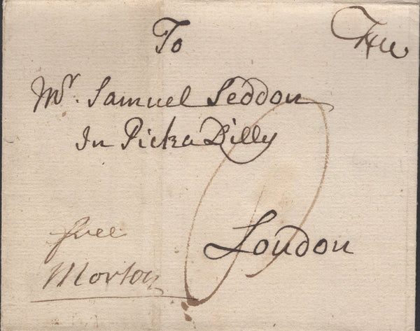 137121 1758 FRANKING ABUSE FROM STAMFORD, LINCS TO LONDON WITH UNRECORDED 'STAM/FORD' HAND STAMP.