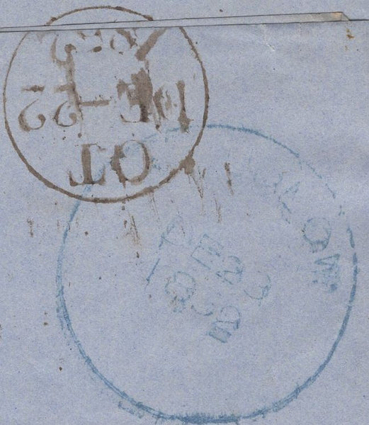 137141 1852 MAIL LONDON TO LUDLOW, SHOPSHIRE WITH 1D PL.151 (SG8) AND 'LUDLOW' SKELETON DATE STAMP, 33MM, IN BLUE.