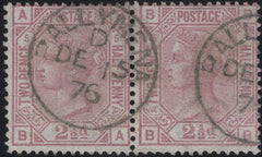 137334 1876 2½D ROSY MAUVE PL.5 (SG141) SUPERB USED HORIZONTAL PAIR.