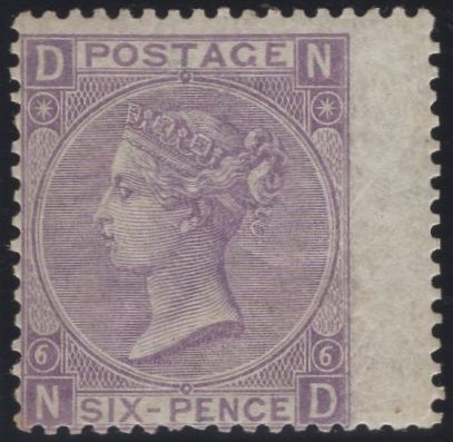 137372 1867 6D LILAC PL.6 (SG104) VERY FINE UNUSED.