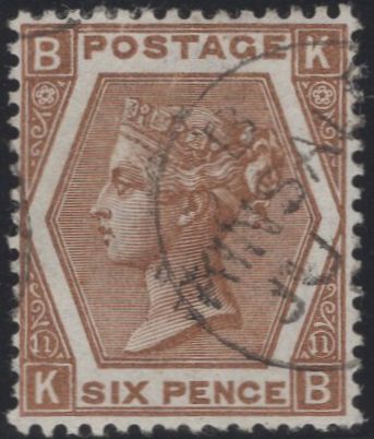 137375 1872 6D DEEP CHESTNUT PL.11 (SG122) SUPERB USED.