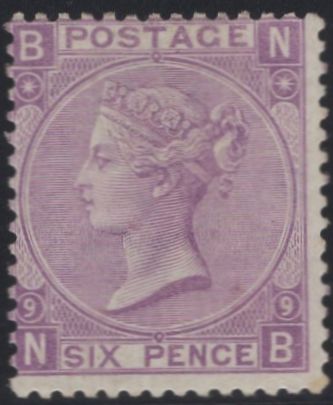 137376 1870 6D MAUVE PL.9 (SG109) GOOD TO FINE UNUSED.