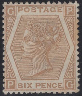 137379 1872 6D PALE CHESTNUT PL.11 (SG122b) GOOD UNUSED.