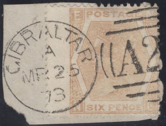 137380 1872 6D PALE BUFF PL.11 (SG123) FINE USED ON PIECE.