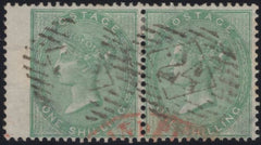 137398 1856 1S GREEN (SG72) HORIZONTAL PAIR FINE USED.