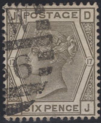 137403 1880 6D GREY PL.17 WMK CROWN (SG161) FINE USED.