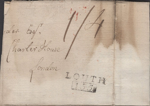 137533 1801 PART LETTER BENNIWORTH, NORTH LINCS TO LONDON WITH 'LOUTH/155' MILEAGE MARK (LI694).