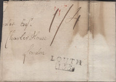 137533 1801 PART LETTER BENNIWORTH, NORTH LINCS TO LONDON WITH 'LOUTH/155' MILEAGE MARK (LI694).