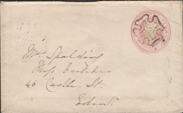 137690 1843 1D PINK ENVELOPE LARGS, AYRSHIRE TO EDINBURGH WITH LARGS MALTESE CROSS.