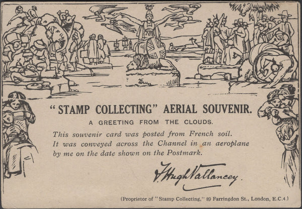 137778 1918 'STAMP COLLECTING' AERIAL SOUVENIR OF THE MULREADY DESIGN FROM PARIS TO STAMP DEALER 'F. HUGH VALLENCEY' IN LONDON.