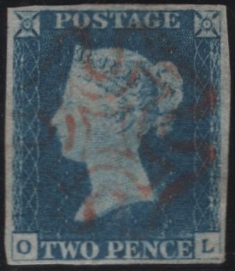 137836 1840 2D BLUE PL.1 (SG5)(OL) FINE TO VERY FINE USED.
