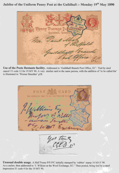 137900 1890 PENNY POSTAGE JUBILEE, COLLECTION OF POSTAL STATIONERY AND ENVELOPES USED AT THE GUILDHALL (25 ITEMS).
