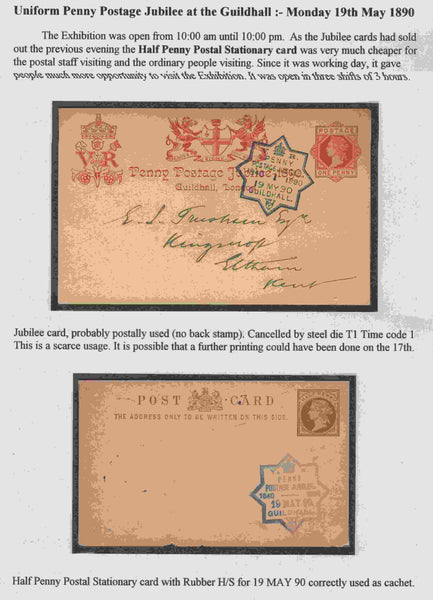 137900 1890 PENNY POSTAGE JUBILEE, COLLECTION OF POSTAL STATIONERY AND ENVELOPES USED AT THE GUILDHALL (25 ITEMS).