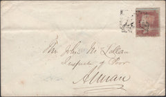 138191 1855 MAIL KIRKPATRICK FLEMING, SCOTLAND TO ANNAN WITH 'KIRKPATRICK FLEMING' CIRCULAR UDC TYPE C3.
