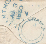 138194 1850 MAIL MILNTHORPE, WESTMORLAND TO NEWTON RIGG, CUMBERLAND WITH 'MILNTHORPE/2' SKELETON HAND STAMP (UNRECORDED) AND 'GRANGE' UDC.