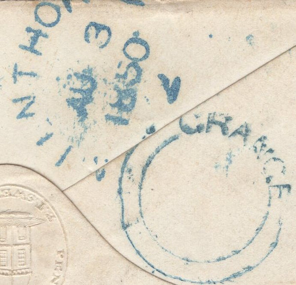 138194 1850 MAIL MILNTHORPE, WESTMORLAND TO NEWTON RIGG, CUMBERLAND WITH 'MILNTHORPE/2' SKELETON HAND STAMP (UNRECORDED) AND 'GRANGE' UDC.