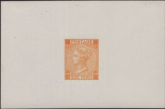 138210 CIRCA 1870 9D DIE PROOF TYPE J21 IN YELLOW ON MATT CARD FOR 1871 LONDON INTERNATIONAL EXHIBITION.