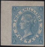 138219 1867 2S PALE BLUE ERROR IMPERFORATE PLATE ONE (SG120aa) LETTERED AA MATCHED WITH CORNER IMPERFORATE IMPRIMATUR FROM THE SECOND REGISTRATION SHEET ALSO LETTERED AA.