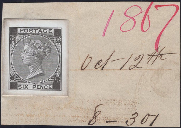 138260 1867 6D DIE PROOF TYPE J15 EX DE LA RUE STRIKING BOOK.