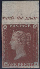 138330 1854 DIE 1 1D PL.200 IMPERFORATE TOP MARGINAL IMPRIMATUR LETTERED AG.