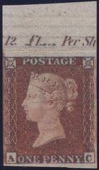 138331 1854 DIE 1 1D PL.189 IMPERFORATE TOP MARGINAL IMPRIMATUR LETTERED AC.