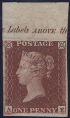 138335 1854 DIE 1 1D PL.200 IMPERFORATE TOP MARGINAL IMPRIMATUR LETTERED AE.