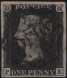 138445 1840-41 MATCHED PAIR 1D BLACK PL.5 (SG2) AND 1D RED (SG7) LETTERED PE, FINE USED.