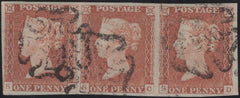138562 1841 1D PL.21 (SG8) HORIZONTAL STRIP OF THREE LETTERED SB SC SD, SD WITH VERY FINE 'DOUBLE S' (SPEC BS10b).