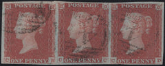 138612 1848 1D PL.85 (SG8) GOOD USED HORIZONTAL STRIP OF THREE CB CC CD INCLUDING CB RE-ENTRY (SPEC BS74a).
